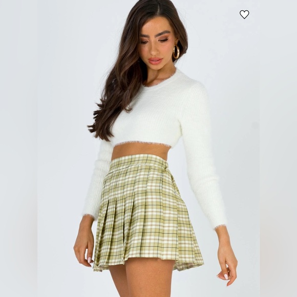 Princess Polly Green White Plaid Check Pleated School Girl Lona Mini Skirt XS/S - Picture 1 of 12